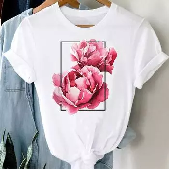 Акварель Прекрасный Стиль Симпатичный Цветочный Тенденция Женская Летняя Мода С Коротким Рукавом Футболка С Принтом Футболка Женская Женская Одежда Повседневная Футболка с Графикой S