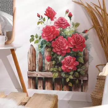 Акварель романтическая роза имитация забора спальня гостиная дверь настенное украшение стикер 25*60CM*2PCS/fun-f50