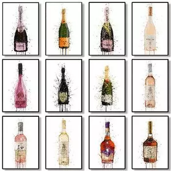 Акварель Роскошные бутылки алкоголя плакат холст картина абстрактная скандинавская настенная картина для гостиной украшение дома 21x30cm No Frame