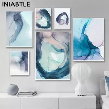 Акварель синие чернила Bloom абстрактная живопись холст постеры и принты скандинавские современные настенные художественные картины для гостиной домашний декор 21cm30cm NoFrame