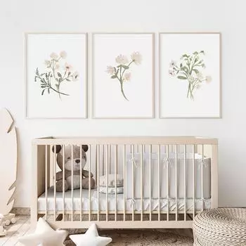 Акварель светло-розовый цветок картина печать на холсте букет полевых цветов растения плакат детская настенная картина для декора гостиной 21x30cm No Framed