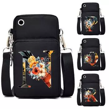 Акварель Винтаж 26 Букв AZ Женская Сумка для Мобильного Телефона Растительный Цветочный Алфавит Мини Кошельки Сумки Маленькая Сумка Через Плечо