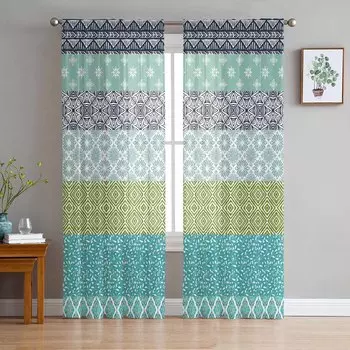 Акварель в богемном стиле в этническом стиле, батик, этническое искусство, оконные тюлевые шторы для гостиной, отеля, роскошные украшения, прозрачные шторы 135W x 114H(cm)