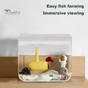 Аквариум Betta Fish Tank, нескользящая основа, обзор на 360 градусов, прозрачный аквариум с высокой светопроницаемостью для кабинета, рабочего стола, офиса, домашнего декора S