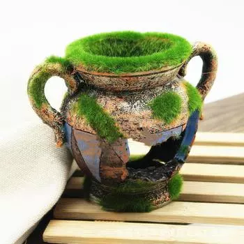 Аквариум для аквариума, ландшафтный дизайн, креветки, скрывающие пещеру, мох, ваза, орнамент из смолы, декор