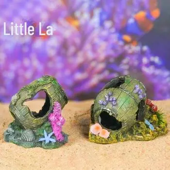 Аквариум Ландшафтный Дизайн Пещера Винной Бочки: Укрытие для аквариума в виде креветок и рыбок. Corner wine barrel