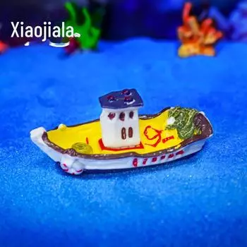 Аквариумная декоративная лодка из смолы: Украшение для аквариума для микроландшафта и песчаного стола fishing boat зелёный