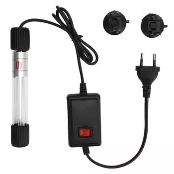 Аквариумная погружная УФ-лампа для очистки воды от водорослей, чистый свет, вилка европейского стандарта, 220 В 7W