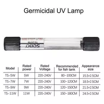 Аквариумный чистый свет, T5-7W/9W/11W УФ бактерицидная лампа для аквариума ультрафиолетовая лампа стерилизация удаление водорослей лампа T5-11W-UV чёрный