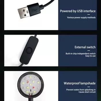 Аквариумный светильник с USB-разъемом для аквариума, светодиодный с зажимом, аквариум для растений, пресноводных водорослей, растений, рыб, экономящих свет