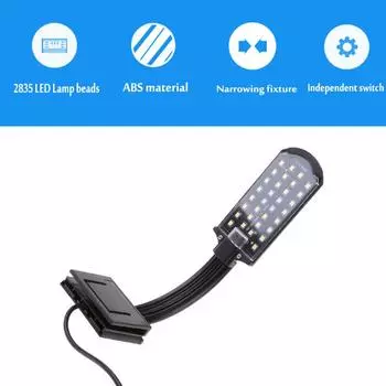 Аквариумный светодиодный светильник с зажимом EU Plug, высокая яркость, белое и синее освещение, энергосберегающая маленькая светодиодная лампа с 32 бусинами для аквариумов чёрный