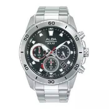 АЛЬБА (От Seiko) Активные черные часы-хронограф на солнечной батарее для мужчин AZ5015X1