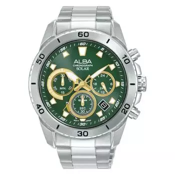 АЛЬБА (От Seiko) Активные зеленый циферблат Солнечный хронограф Мужские часы AZ5011X1