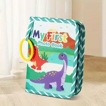 Альбом для дебюта младенца, мягкий тканевый альбом с зеркалом, персонализированная рамка для коллажа с изображением семьи и друзей, складная тканевая рамка, тема животных для отдыха Dinosaur