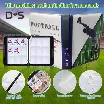 Альбом для футбольных карточек, 50 страниц, 400 карманов, папка для карточек со съемными рукавами, водонепроницаемая папка для хранения игровых карт с застежкой-молнией 5