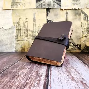 Альбом для рисования из натуральной кожи Journal Dairy с 200 листами бумаги с декоративными краями и кружевом 7 x 5 in коричневый