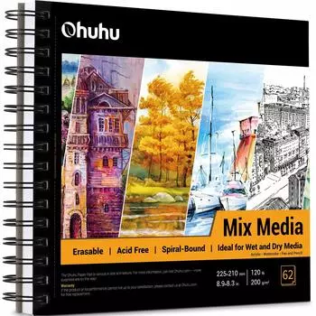 Альбом для рисования Ohuhu Бумага для рисования акриловыми красками и 225 мм x 62 смешанная техника спираль для рождественских подарков акварелью, 200 г/м, 210 мм, листы,