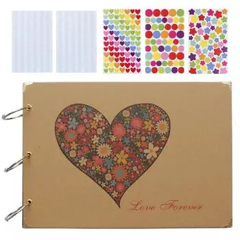 Альбом для скрапбукинга FlourEstate, тип пасты, ручная работа, цветочный узор, сердце, обложка из крафт-бумаги, черное крепление B5