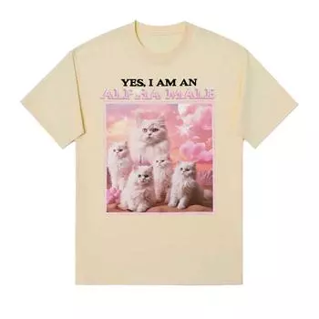 Альфа-мужчина, забавная футболка с милым котом, мемом, модная хлопковая футболка унисекс, футболка высокого качества для мужчин и женщин, уличная футболка в стиле ретро в стиле хип-хоп S чёрный