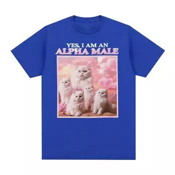 Альфа-мужчина, забавная футболка с милым котом, мемом, модная хлопковая футболка унисекс, футболка высокого качества для мужчин и женщин, уличная футболка в стиле ретро в стиле хип-хоп S чёрный