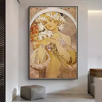 Альфонс Муха Элегантная женская картина маслом Настенные художественные постеры и эстампы Художественная картина маслом для гостиной 21cm30cm NoFrame