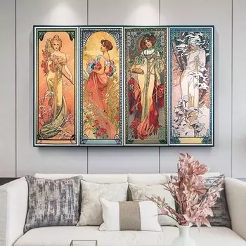 Альфонс Муха Times of Day винтажные постеры и принты в стиле модерн, женские холсты, картины, настенные художественные фотографии, домашний декор, Куадрос 21x30cm No Frame