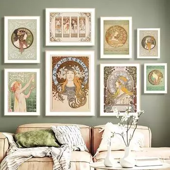 Альфонс Муха в стиле модерн, галерея, настенные художественные постеры, принты, скандинавская картина на холсте, абстрактные женские картины для декора гостиной 21cm30cm NoFrame