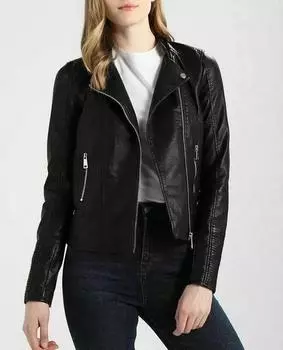 AL KHALID Байкер Стильная черная куртка из натуральной мягкой овчины в мотоциклетном стиле для женщин XS чёрный