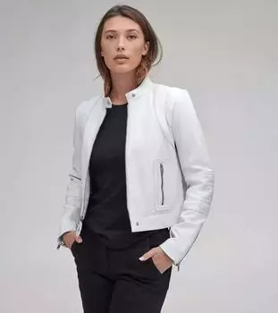 AL KHALID Байкер Стильная настоящая мягкая белая овечья кожаная женская куртка в мотоциклетном стиле XS белый