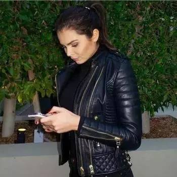 AL KHALID Базовая новая женская черная куртка из 100% натуральной овчины Мото Байкерская приталенная куртка XS чёрный