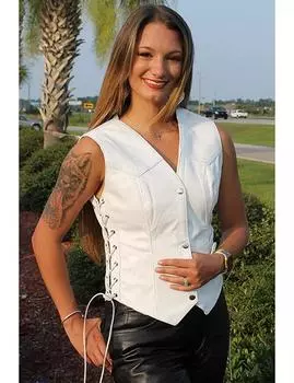 AL-KHALID Белый жилет с кружевом сбоку, женский жилет, кожаный, стильный, на пуговицах, из западной овчины XS чёрный