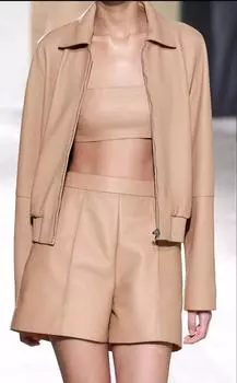 AL KHALID Блейзер Стильный Формальный Дизайнерский Бежевый Натуральная Кожа Ягненка Женщин Кожаная Вечеринка Ручной Работы XS бежевый