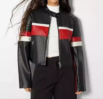 AL KHALID Черная женская куртка байкерская стильная из натуральной мягкой овчины в мотоциклетном стиле XS чёрный