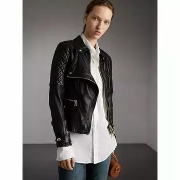 AL KHALID Черная женская куртка байкерская стильная из натуральной мягкой овчины в мотоциклетном стиле XS чёрный