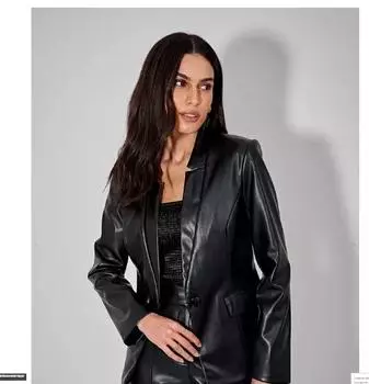 AL KHALID Черный формальный кожаный пиджак для вечеринок из натуральной овчины, стильный, ручной работы, дизайнерский женский XS чёрный