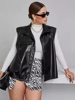 AL KHALID Черный вечерний кожаный овчинный стильный жилет нарядный женский жилет пальто в стиле вестерн XS чёрный