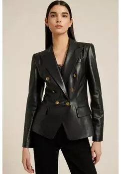 AL KHALID Классический настоящий подлинный кожаный стильный женский черный пиджак на пуговицах для вечеринки XS чёрный