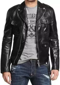 AL KHALID кожаная куртка черная облегающая байкерская куртка мужская из натуральной овчины XS чёрный