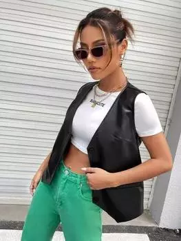 AL KHALID кожаный черный жилет для вечеринок пальто в стиле вестерн 100% овчина стильный нарядный женский жилет XS чёрный