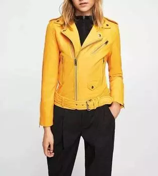 AL KHALID куртка из натуральной овчины, стильная желтая, женская, ручная работа XS жёлтый