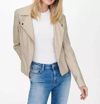 AL KHALID куртка женская в байкерском стиле стильная байкерская из натуральной мягкой овчины XS бежевый