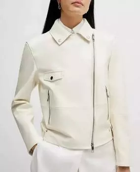 AL KHALID куртка женская в байкерском стиле стильная белая из натуральной мягкой овчины XS белый