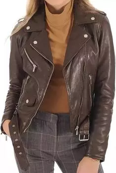 AL KHALID Мотоциклетная Байкерская Стильная Достойная Коричневая Куртка Женская Приталенная Натуральная Кожа XS коричневый