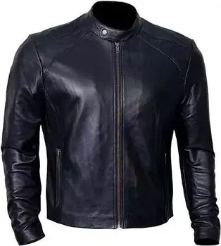 AL-KHALID Мотоциклетная черная кожаная куртка Классическая мужская из натуральной овчины с воротником-стойкой XS чёрный