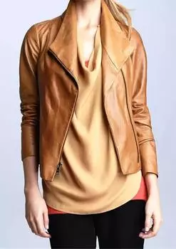 AL KHALID Мотоциклетная Стильная Женская Куртка Байкерская Стильная Настоящая Мягкая Кожа Ягненка XS дубильная кора