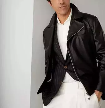 AL KHALID Мужская кожаная куртка Черная натуральная кожаная куртка для мотоцикла Стильная XS чёрный