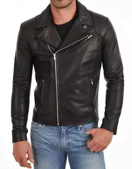 AL KHALID Мужская кожаная куртка Черная натуральная кожаная куртка для мотоцикла Стильная XS чёрный