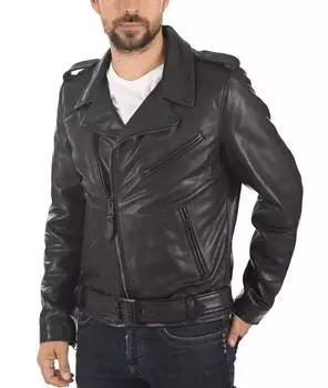 AL KHALID Мужская кожаная куртка Черная натуральная кожаная куртка для мотоцикла Стильная XS чёрный