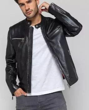 AL KHALID Мужская кожаная куртка Черная натуральная кожаная куртка для мотоцикла Стильная XS чёрный