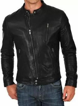 AL KHALID Мужская кожаная куртка Черная натуральная кожаная куртка для мотоцикла Стильная XS чёрный